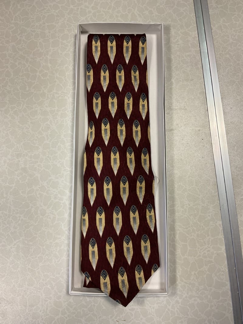 A tie that is hanging on the wall.