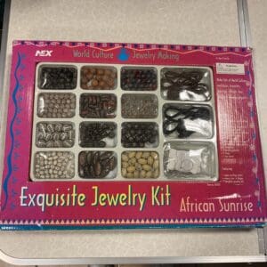 A box of jewelry with various types of beads.