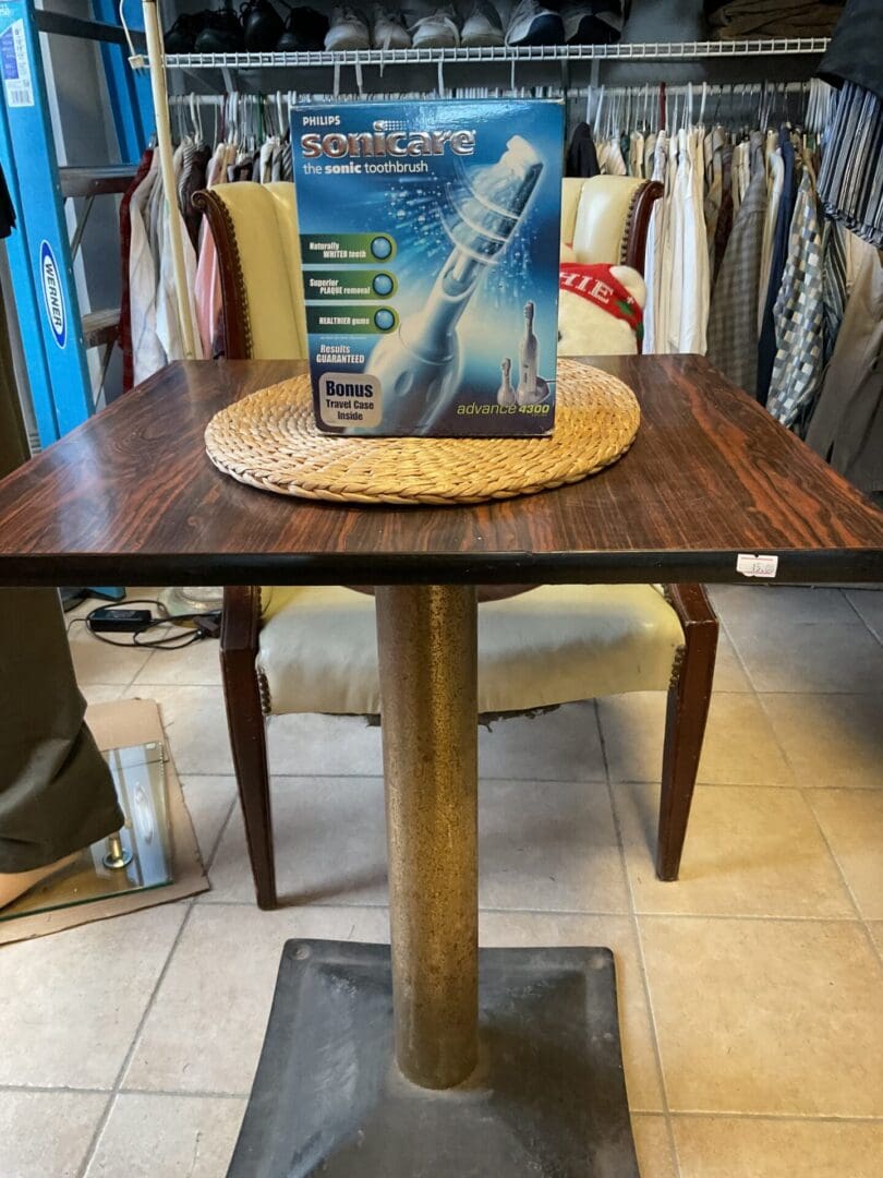 A table with a book on top of it